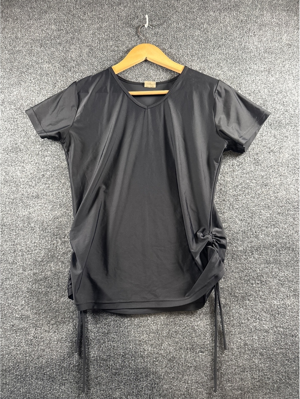 Ella Moss Women’s Large Black Ruched Side Tie Short Sleeve Top Shirt